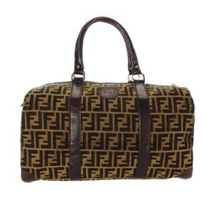 FENDI Forever Zucca Print Canvas Bauletto cloth bag Leather  trim and ha…